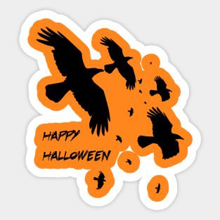 Happy Halloween Crows In Flight Vector Silhouette Sticker